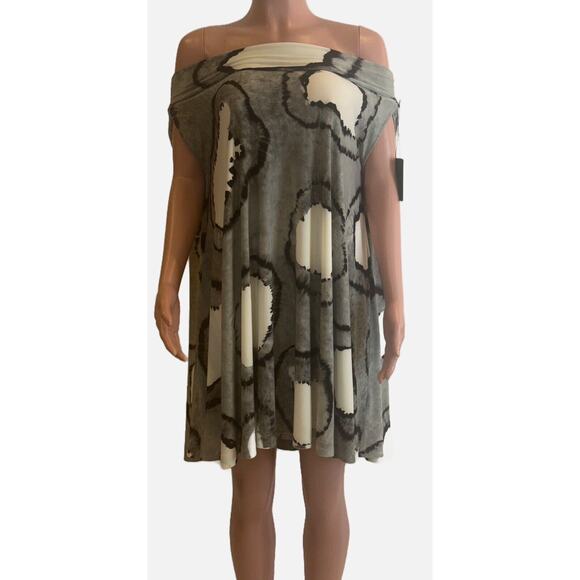 Norma Kamali Convertible Flared Skirt Dress M Black Tie Dye Off Shoulder Bandeau - Picture 2 of 16